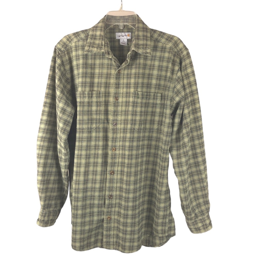 SHIRT - Men's Carhartt Trumbull Two-Toned Green Plaid Button Down Shirt. Size L.